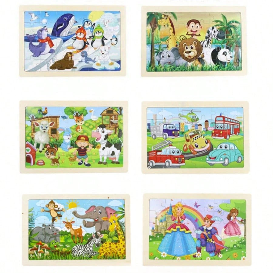 16 Styles Animal & Dinosaur Wooden 30-Piece Flat Puzzle, Educational Toy For 3-6 Years Old Kids, Ultra-Thin