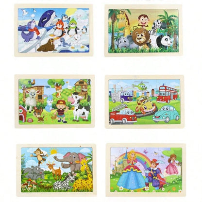 16 Styles Animal & Dinosaur Wooden 30-Piece Flat Puzzle, Educational Toy For 3-6 Years Old Kids, Ultra-Thin