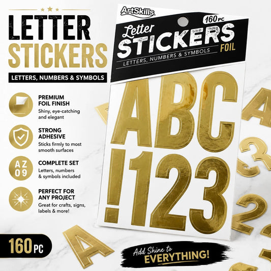 160 Count Gold Foil Letter Stickers, Metallic Alphabet Stickers With Numbers And Symbols, Self Adhesive Letter Stickers For Signs, Labels, Posters, Scrapbooking, DIY Crafts, Journals, Decorations And