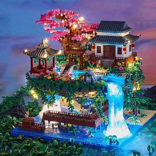 1685pcs Peach Blossom Pool Building Blocks, ABS Material, Mixed Color Decoration Set, Suitable For Furniture Placement And Office Decoration, Perfect Gift For Holidays, Birthdays Or Anniversaries