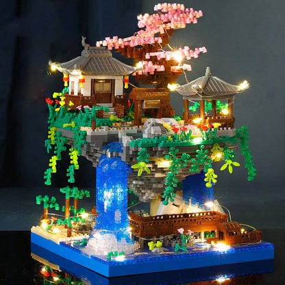 1685pcs Peach Blossom Pool Building Blocks, ABS Material, Mixed Color Decoration Set, Suitable For Furniture Placement And Office Decoration, Perfect Gift For Holidays, Birthdays Or Anniversaries