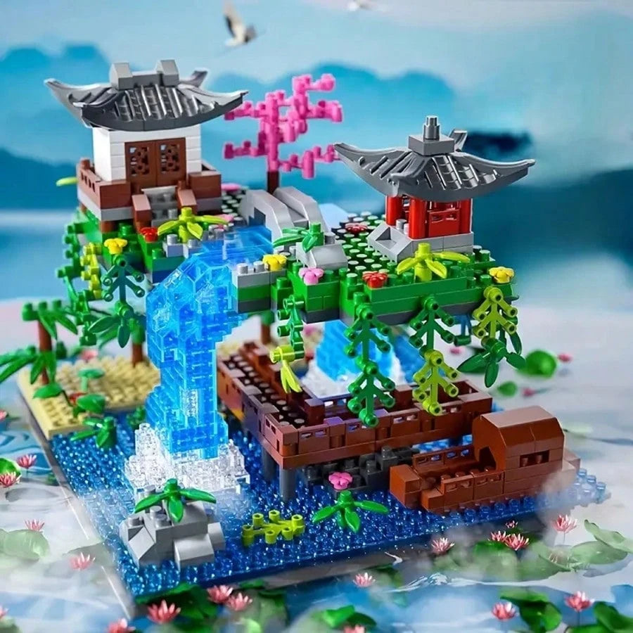 1685pcs Peach Blossom Pool Building Blocks, ABS Material, Mixed Color Decoration Set, Suitable For Furniture Placement And Office Decoration, Perfect Gift For Holidays, Birthdays Or Anniversaries