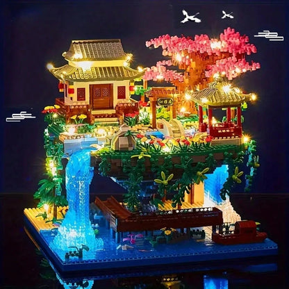 1685pcs Peach Blossom Pool Building Blocks, ABS Material, Mixed Color Decoration Set, Suitable For Furniture Placement And Office Decoration, Perfect Gift For Holidays, Birthdays Or Anniversaries