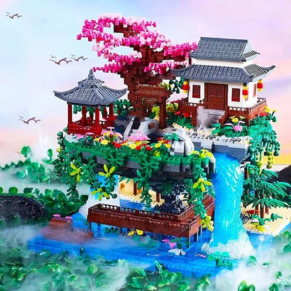 1685pcs Peach Blossom Pool Building Blocks, ABS Material, Mixed Color Decoration Set, Suitable For Furniture Placement And Office Decoration, Perfect Gift For Holidays, Birthdays Or Anniversaries