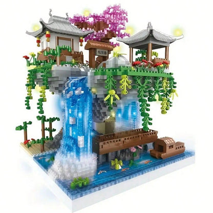 1685pcs Peach Blossom Pool Building Blocks, ABS Material, Mixed Color Decoration Set, Suitable For Furniture Placement And Office Decoration, Perfect Gift For Holidays, Birthdays Or Anniversaries
