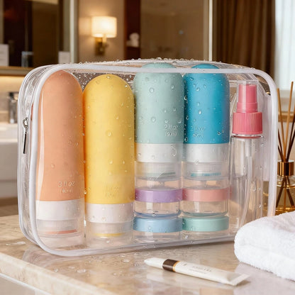 17-Piece Leak-Proof Silicone Travel Bottles, Refillable For Shampoo, Lotion, Face Cream. Mini Capsule With Magnetic Nozzle. Great For Travel, Camping, School. Gift For Mom & Girlfriend.