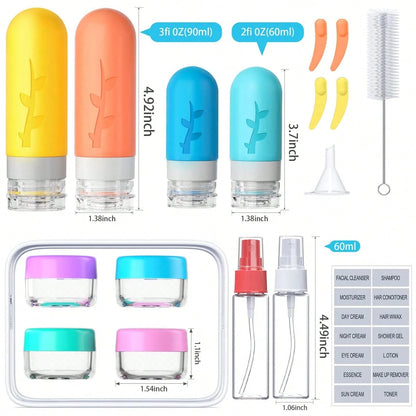 17-Piece Leak-Proof Silicone Travel Bottles, Refillable For Shampoo, Lotion, Face Cream. Mini Capsule With Magnetic Nozzle. Great For Travel, Camping, School. Gift For Mom & Girlfriend.