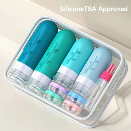 17-Piece Leak-Proof Silicone Travel Bottles, Refillable For Shampoo, Lotion, Face Cream. Mini Capsule With Magnetic Nozzle. Great For Travel, Camping, School. Gift For Mom & Girlfriend.