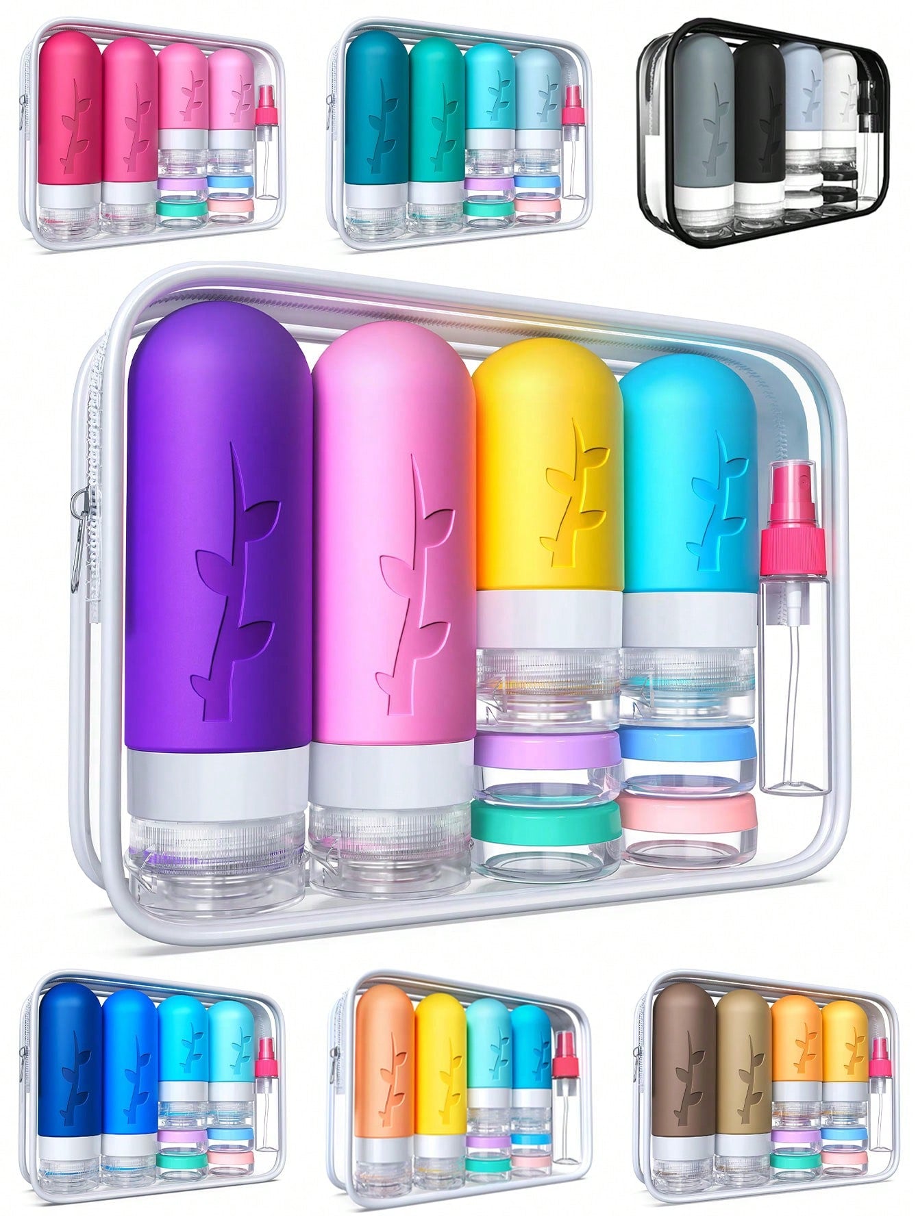 17-Piece Leak-Proof Silicone Travel Bottles, Refillable For Shampoo, Lotion, Face Cream. Mini Capsule With Magnetic Nozzle. Great For Travel, Camping, School. Gift For Mom & Girlfriend.
