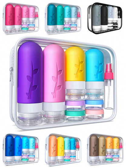 17-Piece Leak-Proof Silicone Travel Bottles, Refillable For Shampoo, Lotion, Face Cream. Mini Capsule With Magnetic Nozzle. Great For Travel, Camping, School. Gift For Mom & Girlfriend.