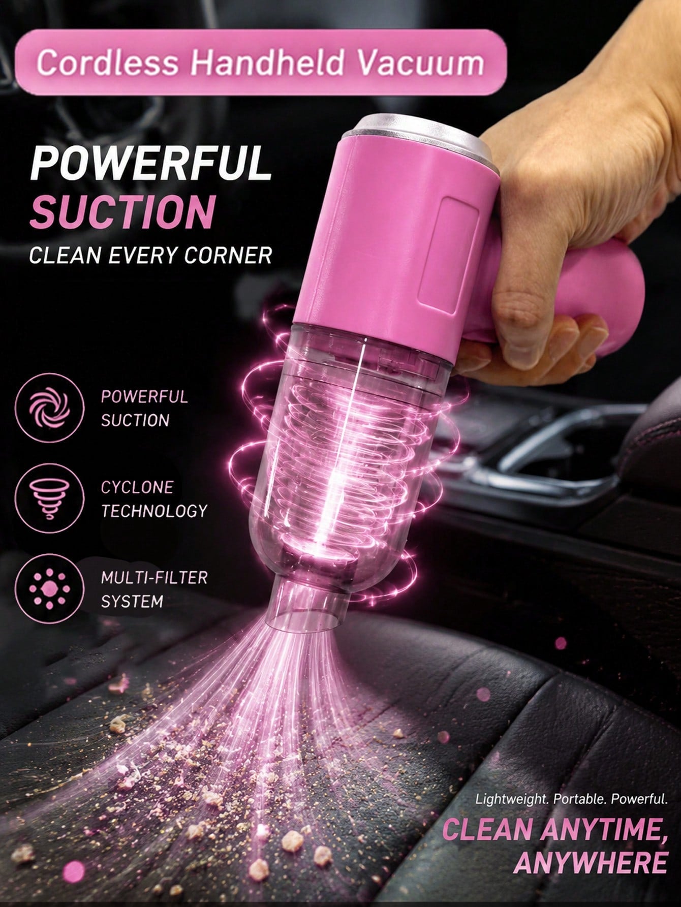 1800mAh Wireless Car Vacuum Cleaner, Handheld Portable Vacuum Cleaner With Multiple Nozzles, Mini Car Interior Cleaning Device Suitable For Car, Home, Office, Car Accessories, Gift For Men