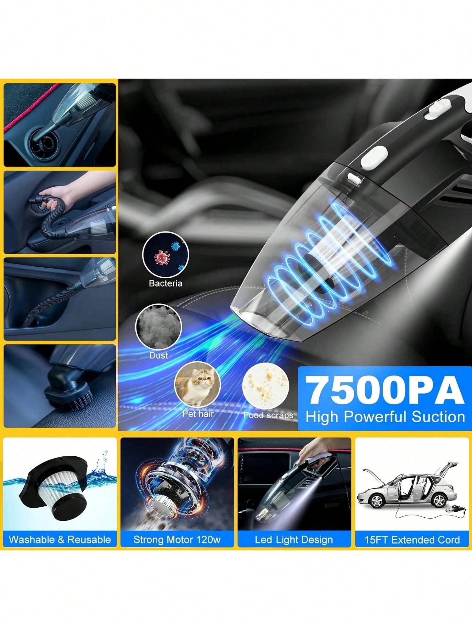 19pcs/Set Car Cleaning Wash Kit Interior Detailing Cleaner Kit With High Power Handheld Vacuum, Brush Set, Windshield Tool, Duster, Towels, Complete Car Care Tool