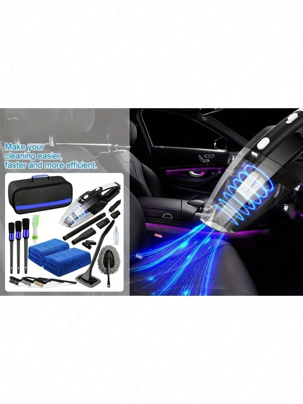19pcs/Set Car Cleaning Wash Kit Interior Detailing Cleaner Kit With High Power Handheld Vacuum, Brush Set, Windshield Tool, Duster, Towels, Complete Car Care Tool