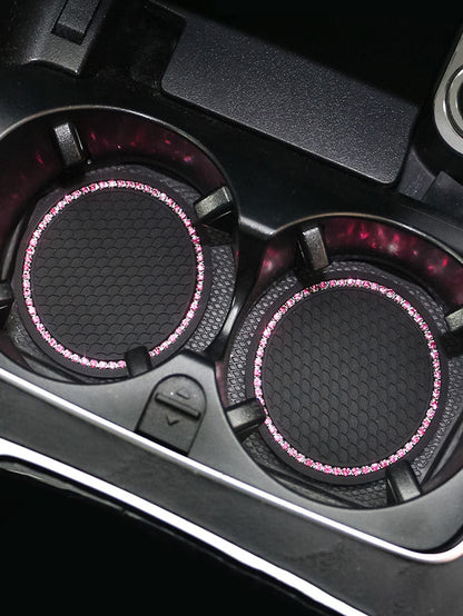 1pair Car Cup Holder Mats And 2pcs Engine Start/stop Key Ring