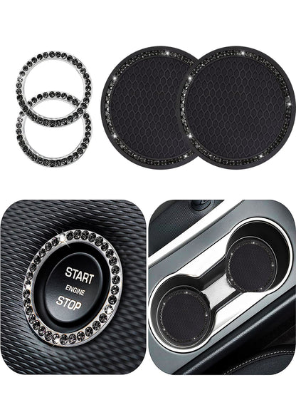 1pair Car Engine Start Stop Button Ring & 2pcs Car Engine Start Stop Button Decoration Rings With Rhinestones