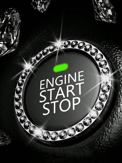 1pair Car Engine Start Stop Button Ring & 2pcs Car Engine Start Stop Button Decoration Rings With Rhinestones