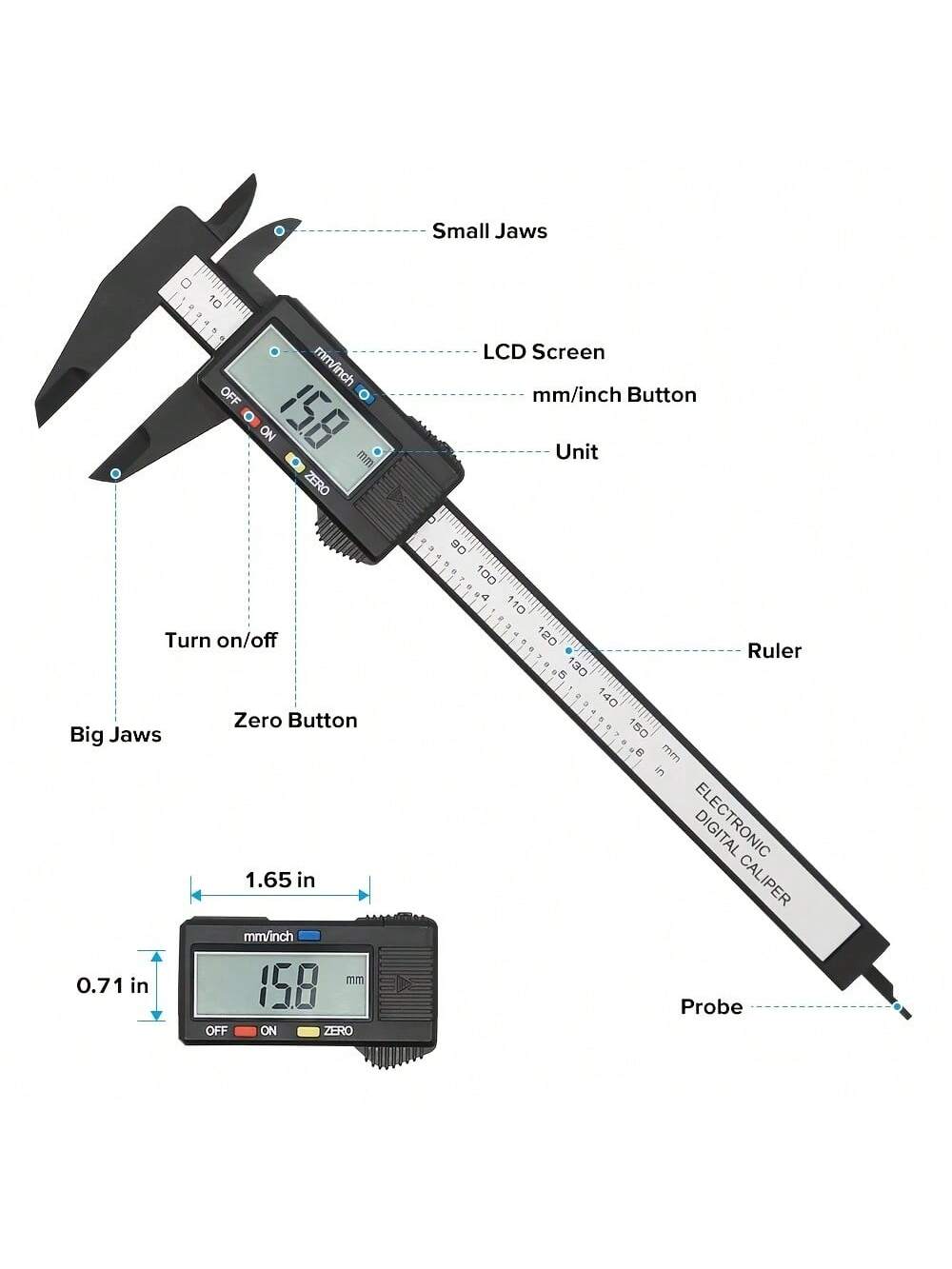 1pc 0- 6"/ 0- 150mm Digital Caliper Measuring Tool Electronic Micrometer Caliper Electronic Digital Caliper Carbon Fiber Dial Vernier Caliper Gauge Micrometer Measuring Tool Digital Ruler