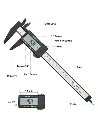 1pc 0- 6"/ 0- 150mm Digital Caliper Measuring Tool Electronic Micrometer Caliper Electronic Digital Caliper Carbon Fiber Dial Vernier Caliper Gauge Micrometer Measuring Tool Digital Ruler
