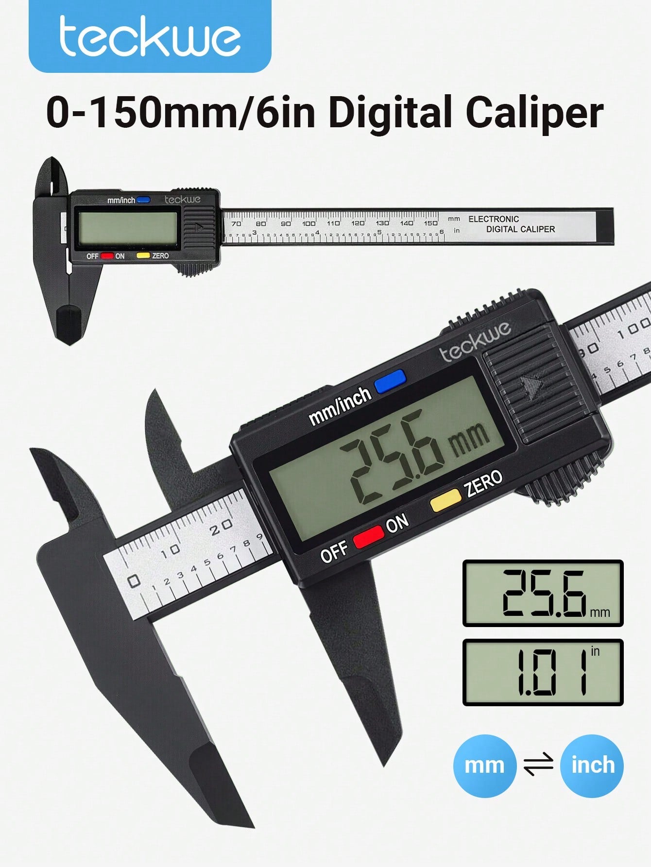 1pc 0- 6"/ 0- 150mm Digital Caliper Measuring Tool Electronic Micrometer Caliper Electronic Digital Caliper Carbon Fiber Dial Vernier Caliper Gauge Micrometer Measuring Tool Digital Ruler