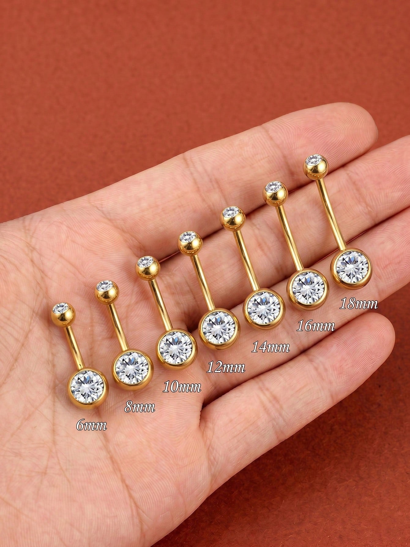 1pc 14G Stainless Steel Belly Button Ring, Gold Color, Pink Cubic Zirconia, Classic Style Daily Wear Women's Navel Piercing Ring, 6/8/10/12/14/16/18mm