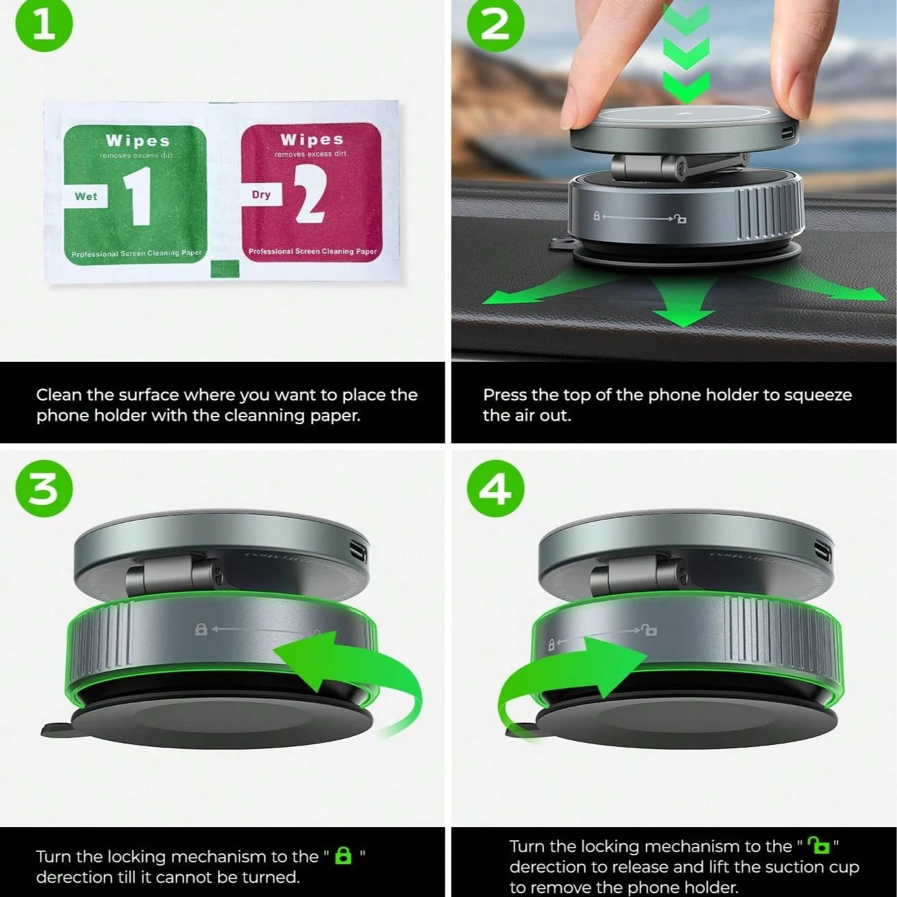 1pc 15W Magnetic Wireless Car Charger Mount, 720° Rotating Foldable Phone Holder With RGB Light, Telescopic Dual-Axis Adjustable Arm, Vacuum Suction Cup Dashboard Installation, Compatible With IPhone
