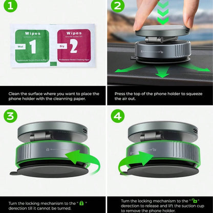 1pc 15W Magnetic Wireless Car Charger Mount, 720° Rotating Foldable Phone Holder With RGB Light, Telescopic Dual-Axis Adjustable Arm, Vacuum Suction Cup Dashboard Installation, Compatible With IPhone