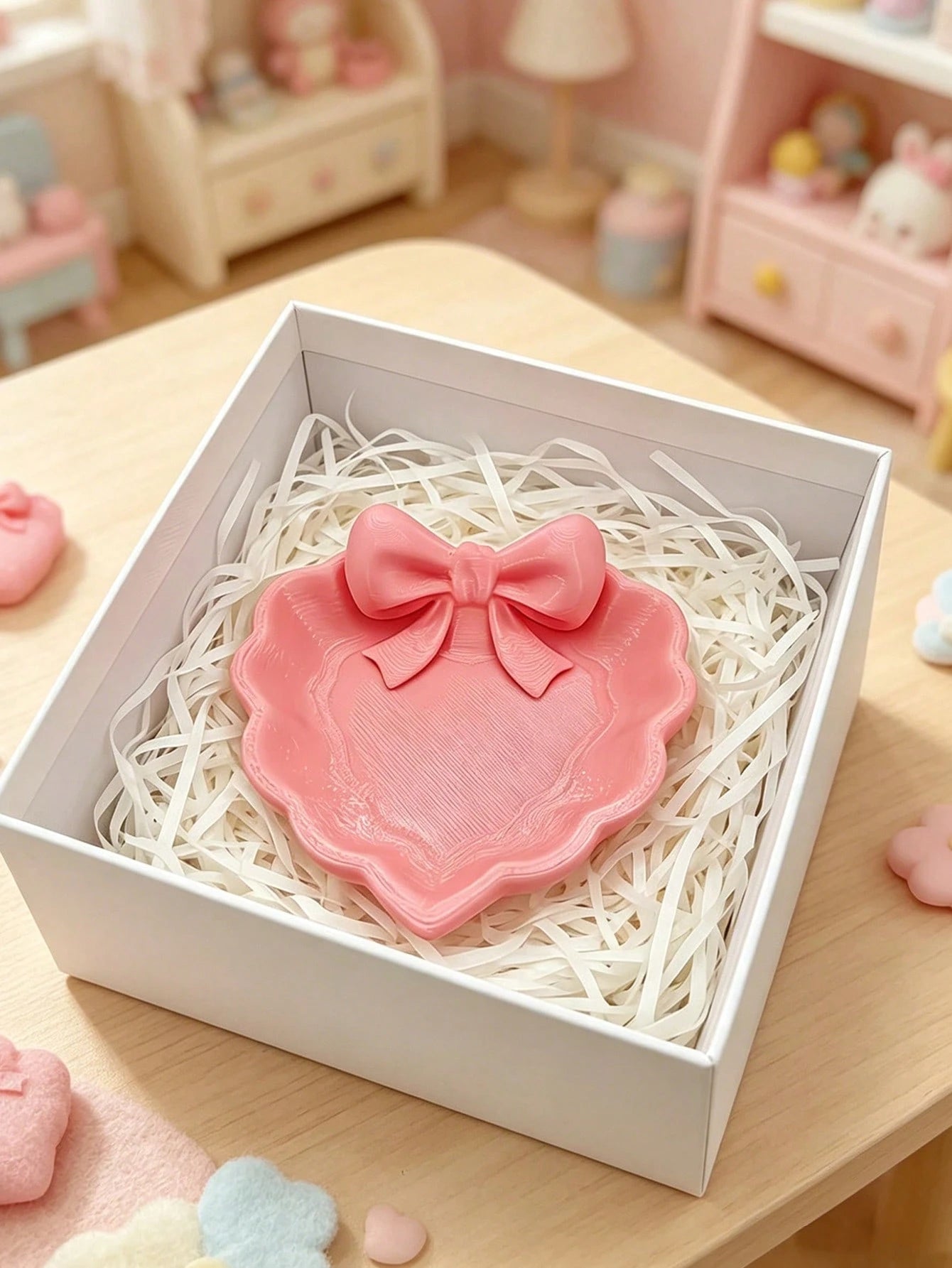 1pc/2/4/6pcs 3D Printed Mini Heart Jewelry Tray With Pink Bowknot. For Jewelry Storage Desktop Decor On Dresser, Desk, Nightstand Ideal Valentine Gift
