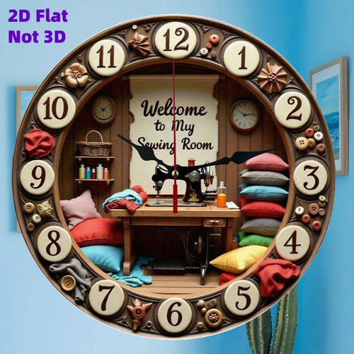 1Pc 2D Flat Beach Themed Digital Print Wall Clock, 12Inch Silent Wooden Round Clock For Living Room Bedroom Office Kitchen, Halloween Home Decor Gift