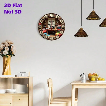 1Pc 2D Flat Beach Themed Digital Print Wall Clock, 12Inch Silent Wooden Round Clock For Living Room Bedroom Office Kitchen, Halloween Home Decor Gift