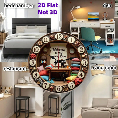 1Pc 2D Flat Beach Themed Digital Print Wall Clock, 12Inch Silent Wooden Round Clock For Living Room Bedroom Office Kitchen, Halloween Home Decor Gift