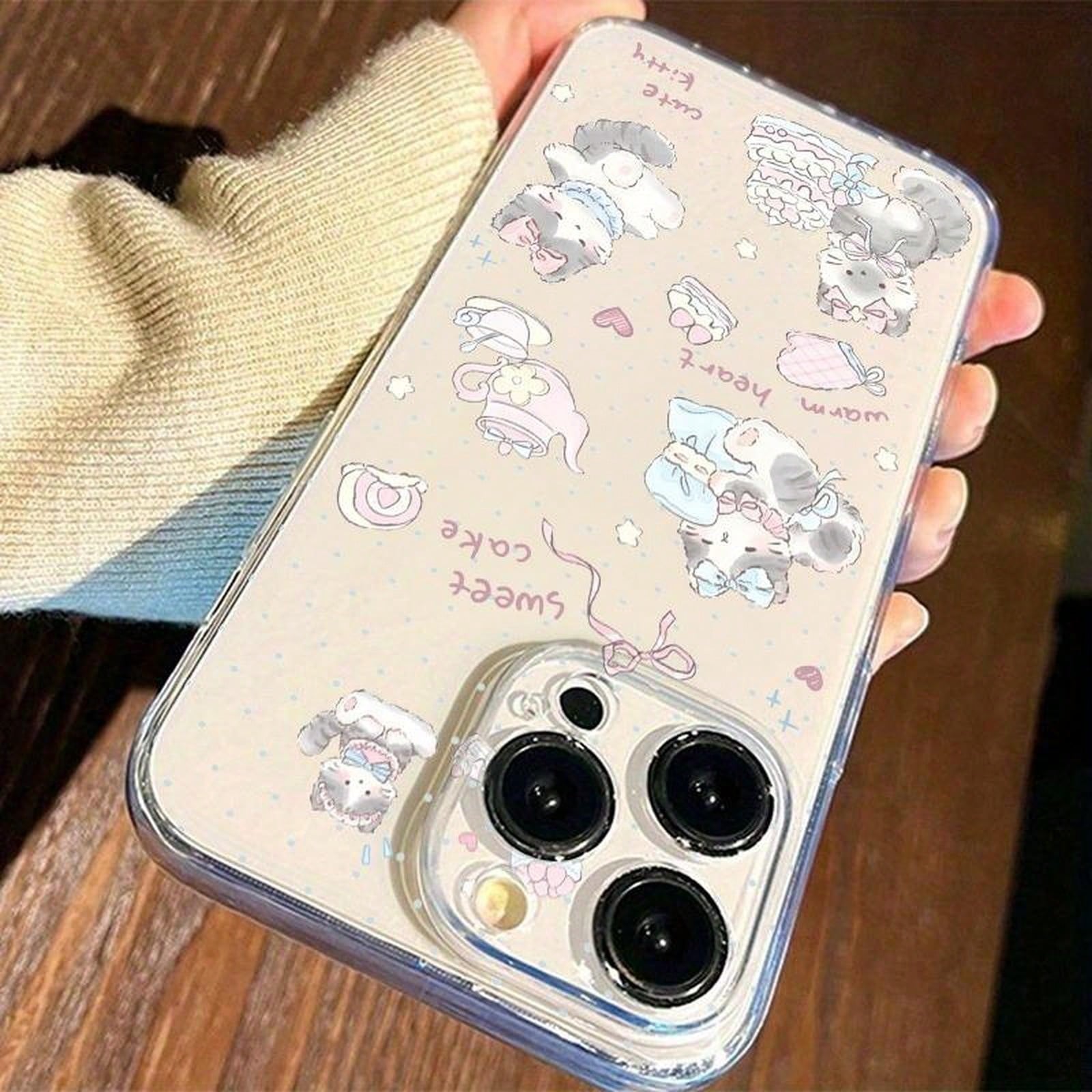 1PC 2DFlat Cute Kitten Pattern Transparent Fine Hole Case Suitable For Apple 17 16 15 14 13 12 11 Mini Plus Pro Max Series Phone Cases, Personalized Ins-Style Protective Cover, Fashionable Phone Case