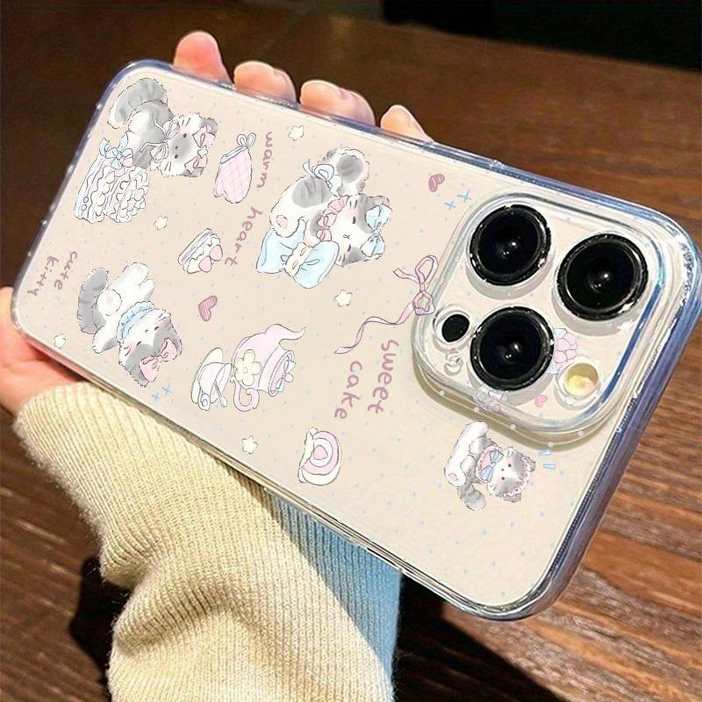 1PC 2DFlat Cute Kitten Pattern Transparent Fine Hole Case Suitable For Apple 17 16 15 14 13 12 11 Mini Plus Pro Max Series Phone Cases, Personalized Ins-Style Protective Cover, Fashionable Phone Case