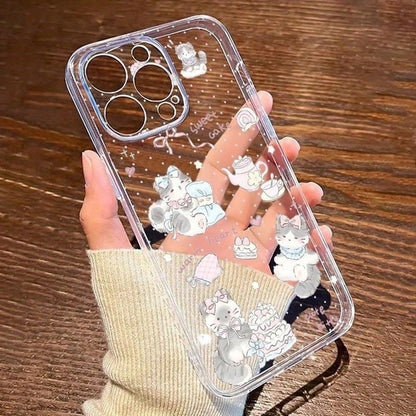 1PC 2DFlat Cute Kitten Pattern Transparent Fine Hole Case Suitable For Apple 17 16 15 14 13 12 11 Mini Plus Pro Max Series Phone Cases, Personalized Ins-Style Protective Cover, Fashionable Phone Case