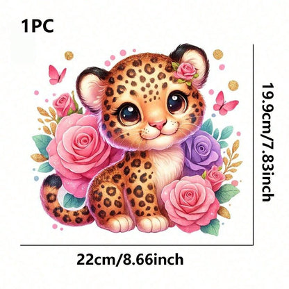 1pc/2pcs/3pcs Cartoon Leopard Pattern Heat Transfer Stickers, Suitable For DIY T-Shirts, Jeans, Pillows, Backpacks, Hats And Sofa Covers, Waterproof, Fade-Resistant, Durable, Washable Plastic Stickers