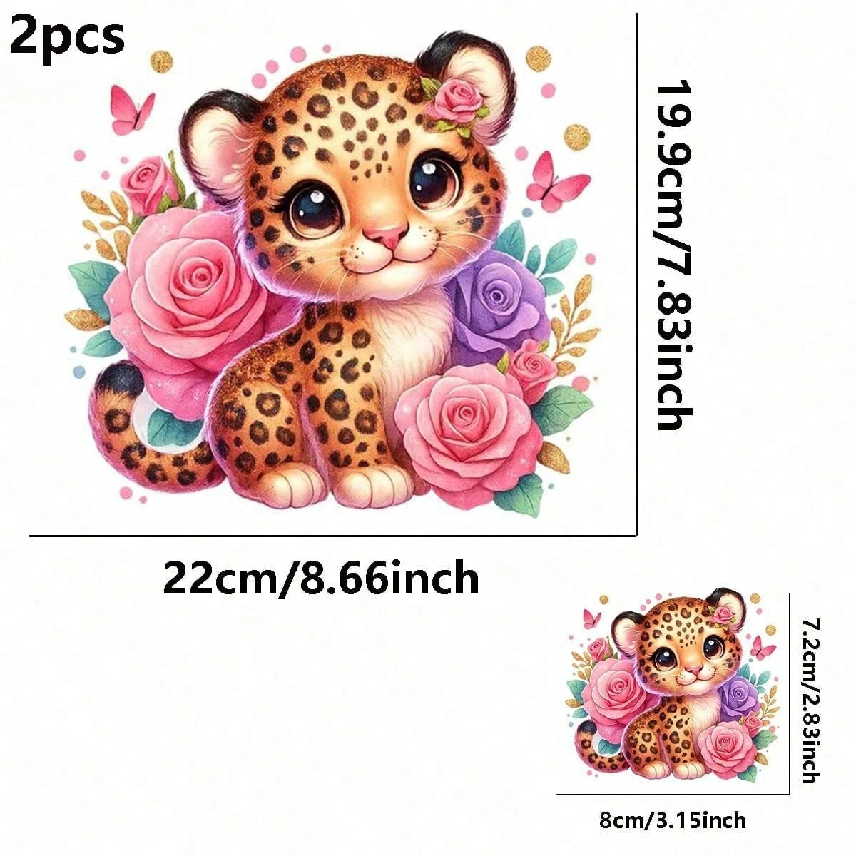 1pc/2pcs/3pcs Cartoon Leopard Pattern Heat Transfer Stickers, Suitable For DIY T-Shirts, Jeans, Pillows, Backpacks, Hats And Sofa Covers, Waterproof, Fade-Resistant, Durable, Washable Plastic Stickers