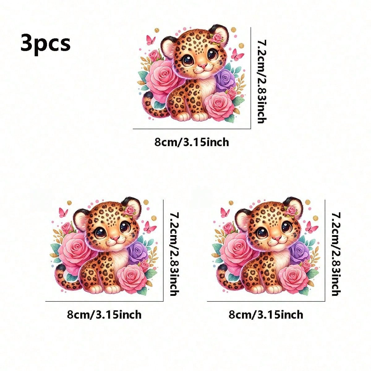 1pc/2pcs/3pcs Cartoon Leopard Pattern Heat Transfer Stickers, Suitable For DIY T-Shirts, Jeans, Pillows, Backpacks, Hats And Sofa Covers, Waterproof, Fade-Resistant, Durable, Washable Plastic Stickers