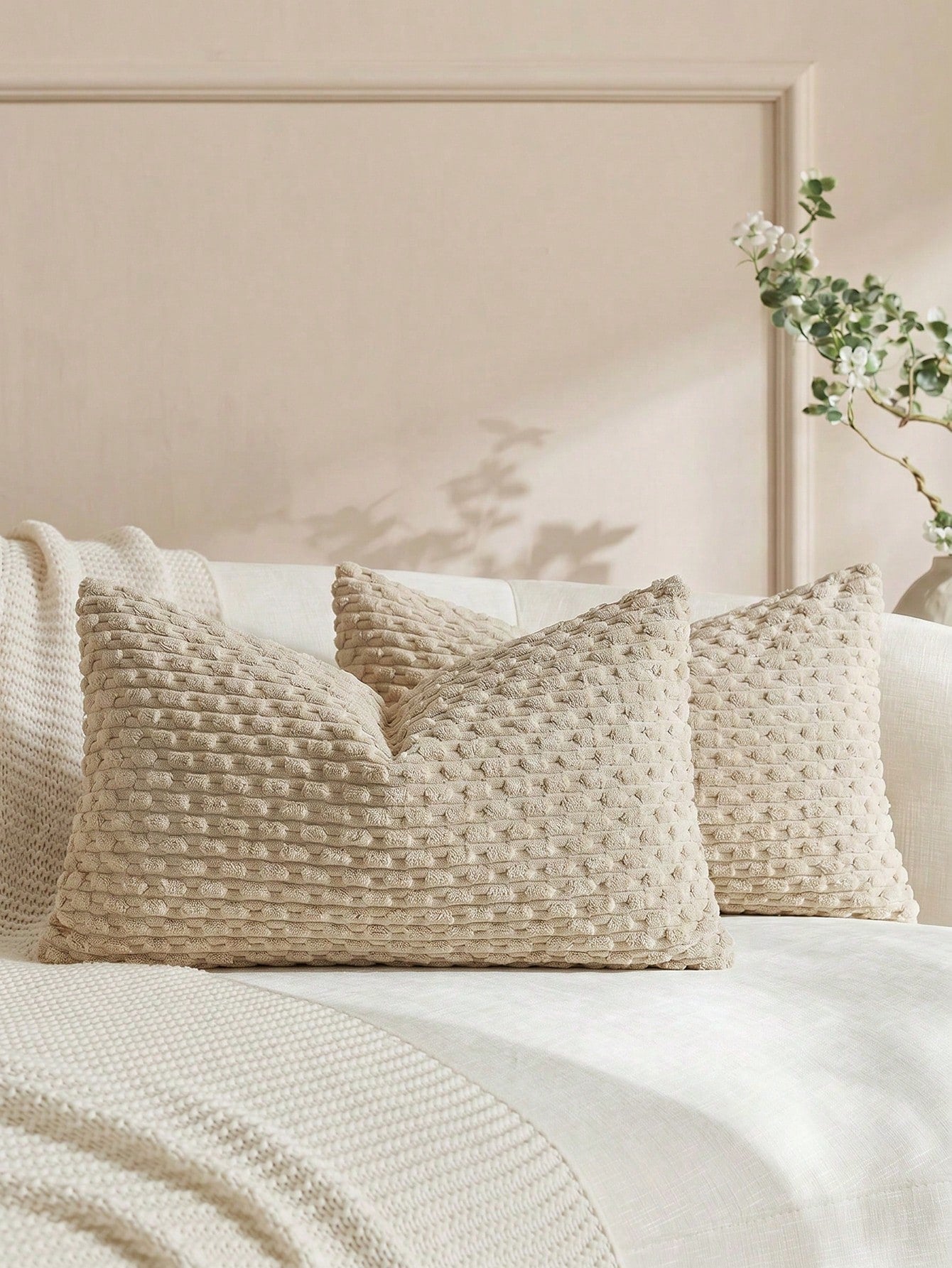 1pc/2pcs Bohemian Striped Throw Pillow Covers (Pillow Insert Not Included), Soft Plush Corduroy Solid Color Decorative Square Pillow Covers, Suitable For Holiday, Sofa, Bedroom, Bed, All Seasons Use.