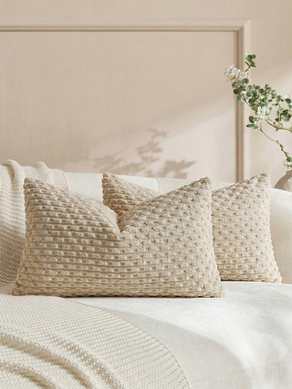 1pc/2pcs Bohemian Striped Throw Pillow Covers (Pillow Insert Not Included), Soft Plush Corduroy Solid Color Decorative Square Pillow Covers, Suitable For Holiday, Sofa, Bedroom, Bed, All Seasons Use.