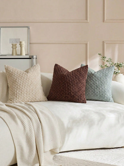 1pc/2pcs Bohemian Striped Throw Pillow Covers (Pillow Insert Not Included), Soft Plush Corduroy Solid Color Decorative Square Pillow Covers, Suitable For Holiday, Sofa, Bedroom, Bed, All Seasons Use.