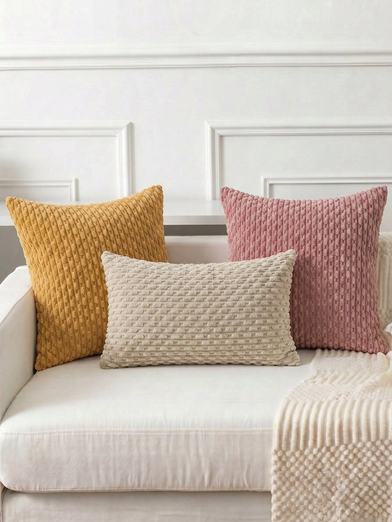 1pc/2pcs Bohemian Striped Throw Pillow Covers (Pillow Insert Not Included), Soft Plush Corduroy Solid Color Decorative Square Pillow Covers, Suitable For Holiday, Sofa, Bedroom, Bed, All Seasons Use.