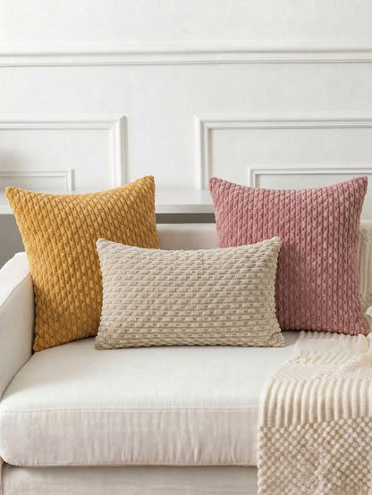 1pc/2pcs Bohemian Striped Throw Pillow Covers (Pillow Insert Not Included), Soft Plush Corduroy Solid Color Decorative Square Pillow Covers, Suitable For Holiday, Sofa, Bedroom, Bed, All Seasons Use.