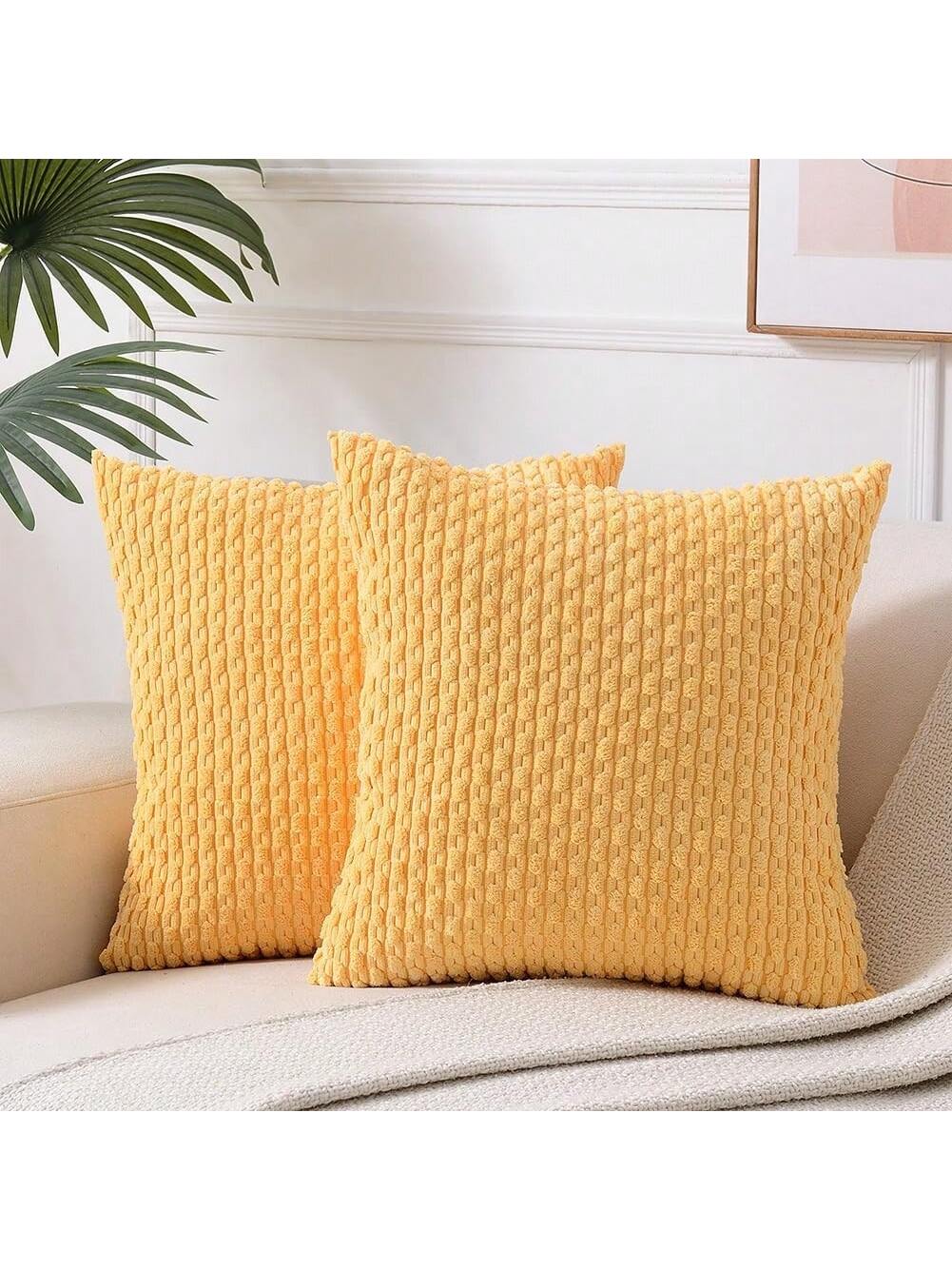 1pc/2pcs Bohemian Striped Throw Pillow Covers (Pillow Insert Not Included), Soft Plush Corduroy Solid Color Decorative Square Pillow Covers, Suitable For Holiday, Sofa, Bedroom, Bed, All Seasons Use.