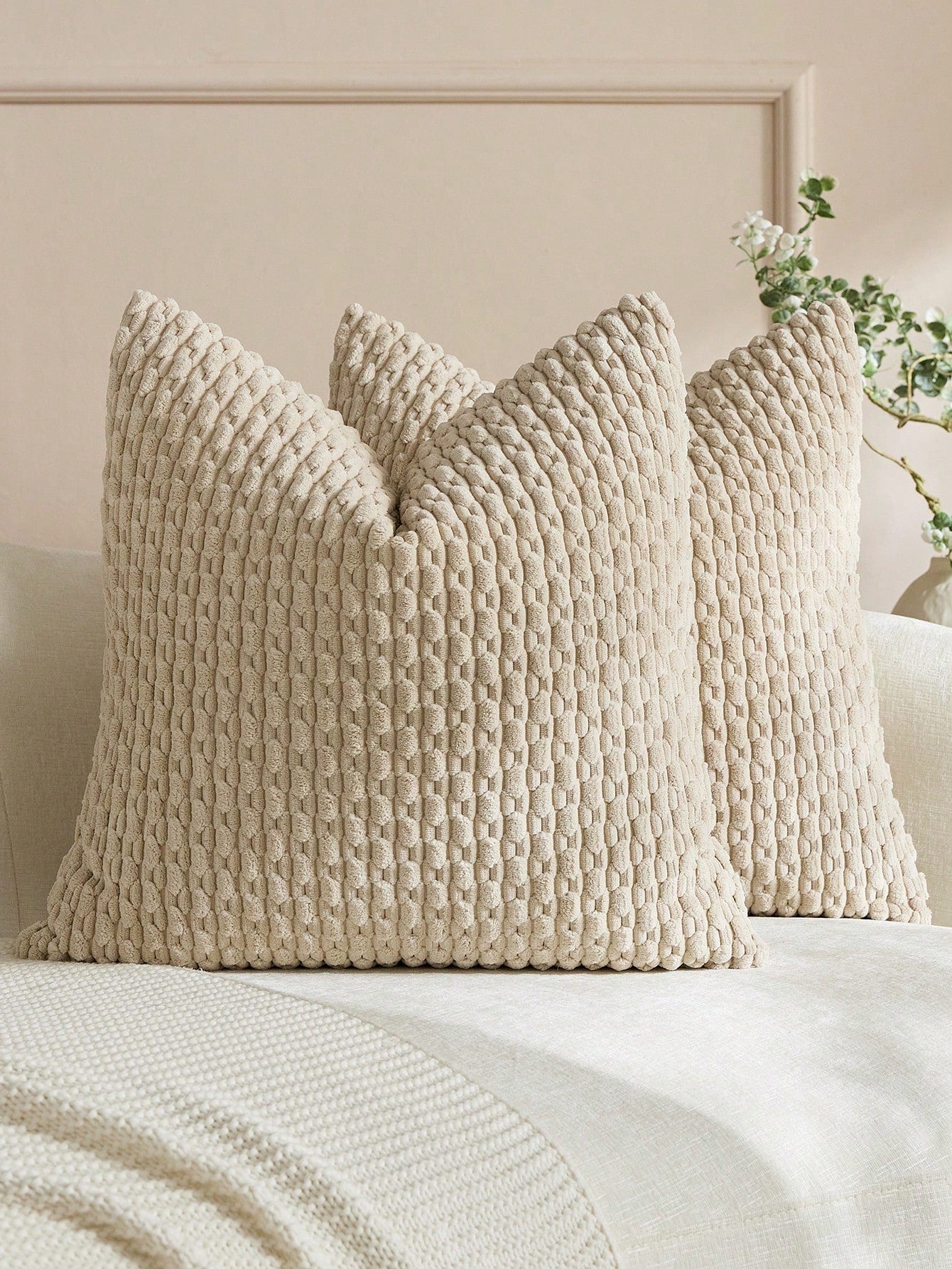 1pc/2pcs Bohemian Striped Throw Pillow Covers (Pillow Insert Not Included), Soft Plush Corduroy Solid Color Decorative Square Pillow Covers, Suitable For Holiday, Sofa, Bedroom, Bed, All Seasons Use.