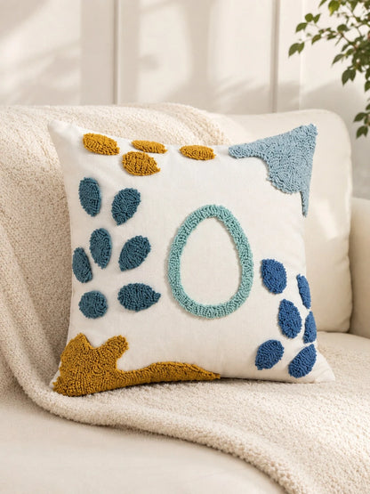 1pc/2pcs Boho Tufted Abstract Botanical Water-Drop Cushion Cover, Coastal Blue Mustard Ivory Pillow Case, Hidden Zipper, All Season Decorative Pillowcase (No Insert) For Sofa Bedroom Living Room Beach