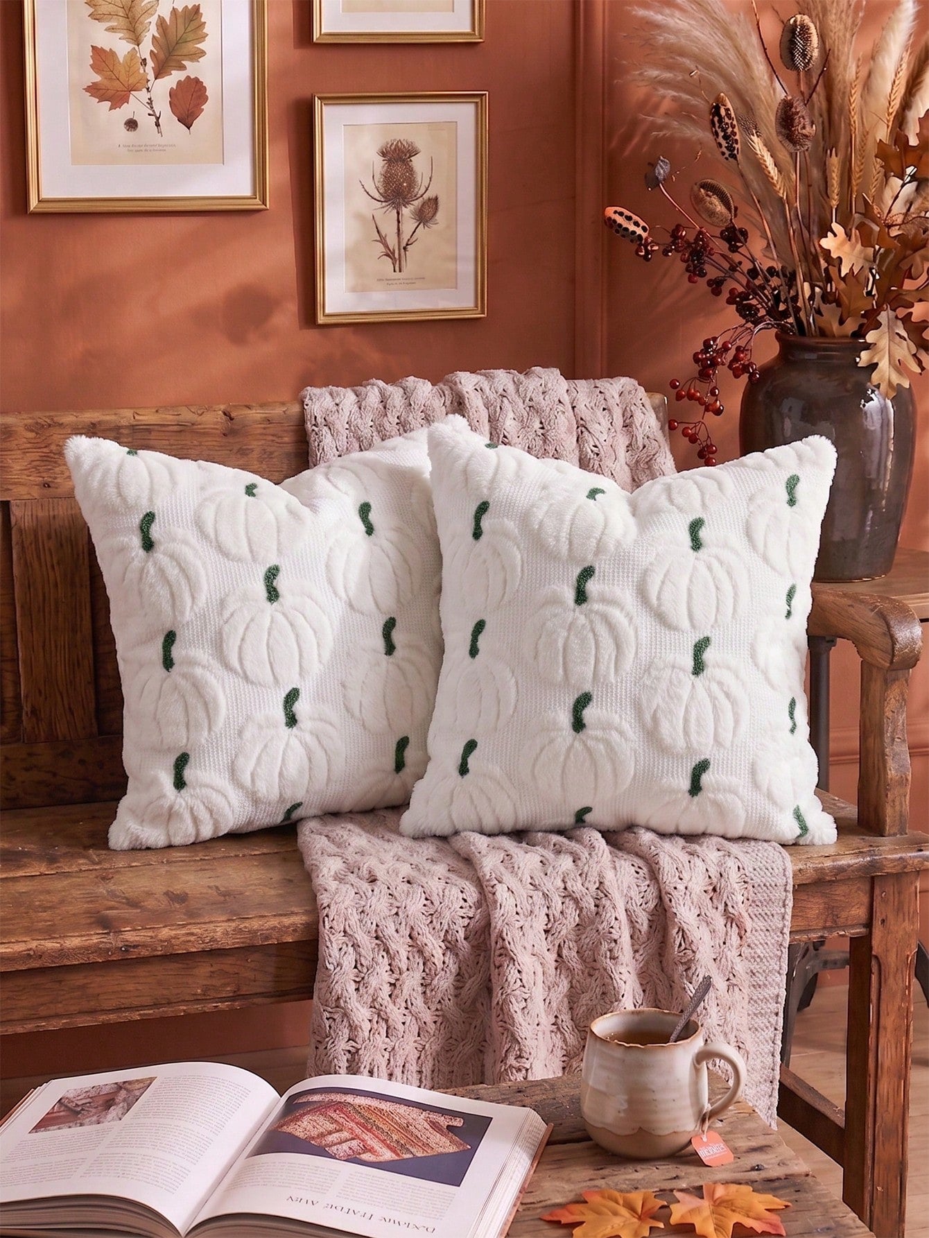 1pc/2pcs Halloween Pumpkin Pillow Case 18x18 Inch Soft Faux Fur Pumpkin Pillow Cover Autumn Decor Plush Farmhouse Style Pillowcase White