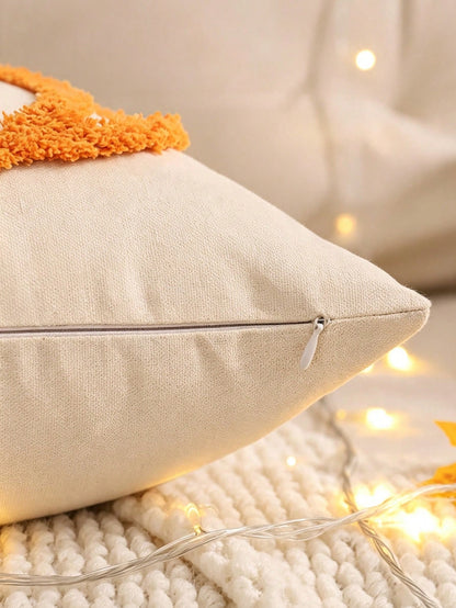 1pc/2pcs Halloween Throw Pillow Cover 18x18 Inch White Pumpkin Embroidered Decorative Pillowcase, Square Cushion Cover, Suitable For Bedroom, Living Room, Sofa, Patio, Garden Decoration And Daily Use