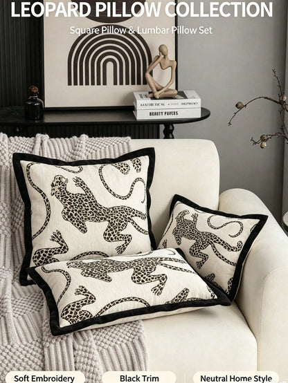 1pc 2pcs Leopard Pattern Pillow Case, Chenille Jacquard Woven With Piped Edge, Modern Nordic Leopard Animal Lumbar Pillow, Daily Living Room Sofa, Bedroom Bed Headrest, Outdoor Garden Party Fabric Dec