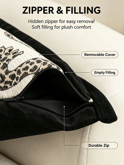 1pc 2pcs Leopard Pattern Pillow Case, Chenille Jacquard Woven With Piped Edge, Modern Nordic Leopard Animal Lumbar Pillow, Daily Living Room Sofa, Bedroom Bed Headrest, Outdoor Garden Party Fabric Dec