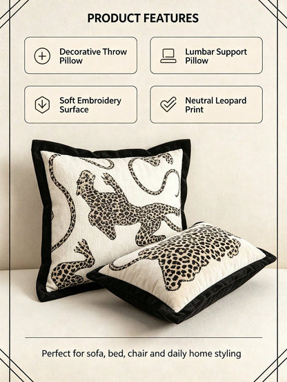 1pc 2pcs Leopard Pattern Pillow Case, Chenille Jacquard Woven With Piped Edge, Modern Nordic Leopard Animal Lumbar Pillow, Daily Living Room Sofa, Bedroom Bed Headrest, Outdoor Garden Party Fabric Dec