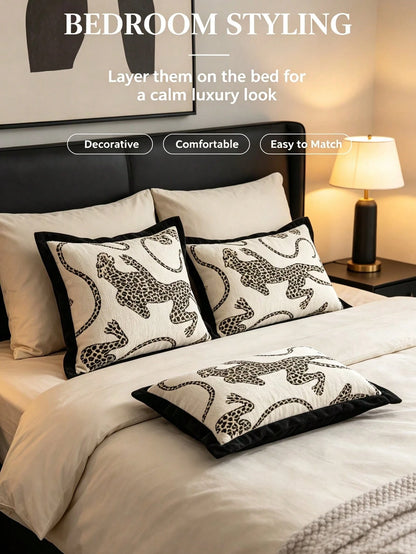 1pc 2pcs Leopard Pattern Pillow Case, Chenille Jacquard Woven With Piped Edge, Modern Nordic Leopard Animal Lumbar Pillow, Daily Living Room Sofa, Bedroom Bed Headrest, Outdoor Garden Party Fabric Dec